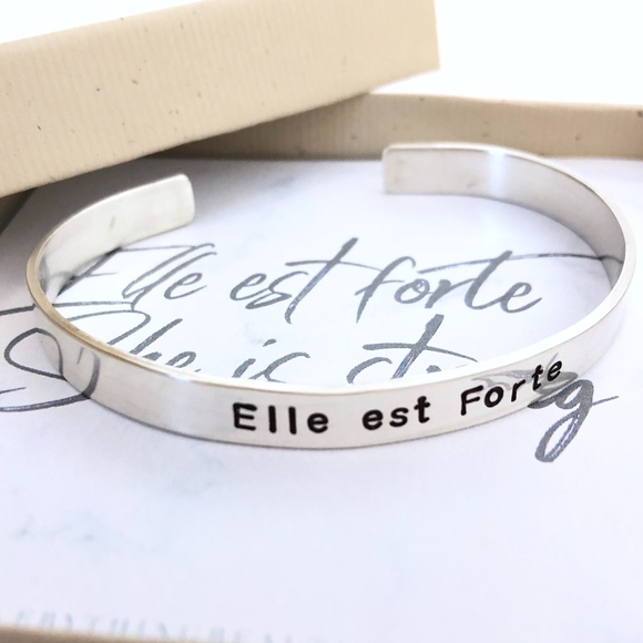 Elle Est Forte Cuff Bracelet Sterling Silver - Picture 1 of 8